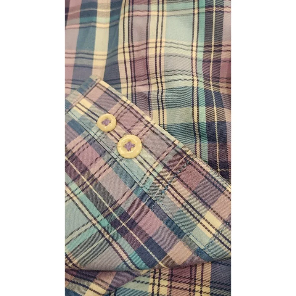 Peter Millar Shirt Mens XL Blue Purple Plaid Button Down Short Sleeve Cotton - Picture 4 of 7